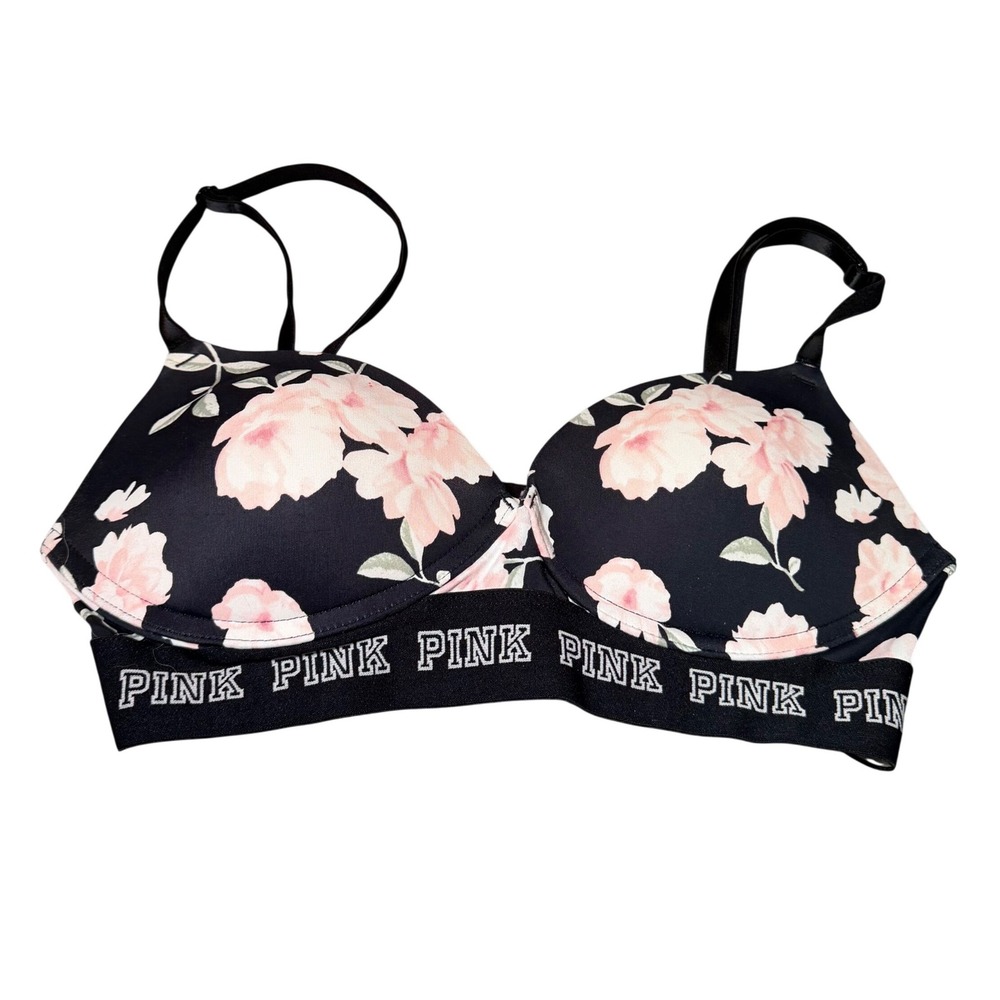 Pink Victorias Secret Womens Size 32C Wear Everywhere Wireless Push Up Bra Black